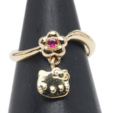 サンリオ K18YG イエローゴールド ルビー ハローキティ チャーム ピンキー リング 指輪 レディース SANRIO 2.5号 【中古】